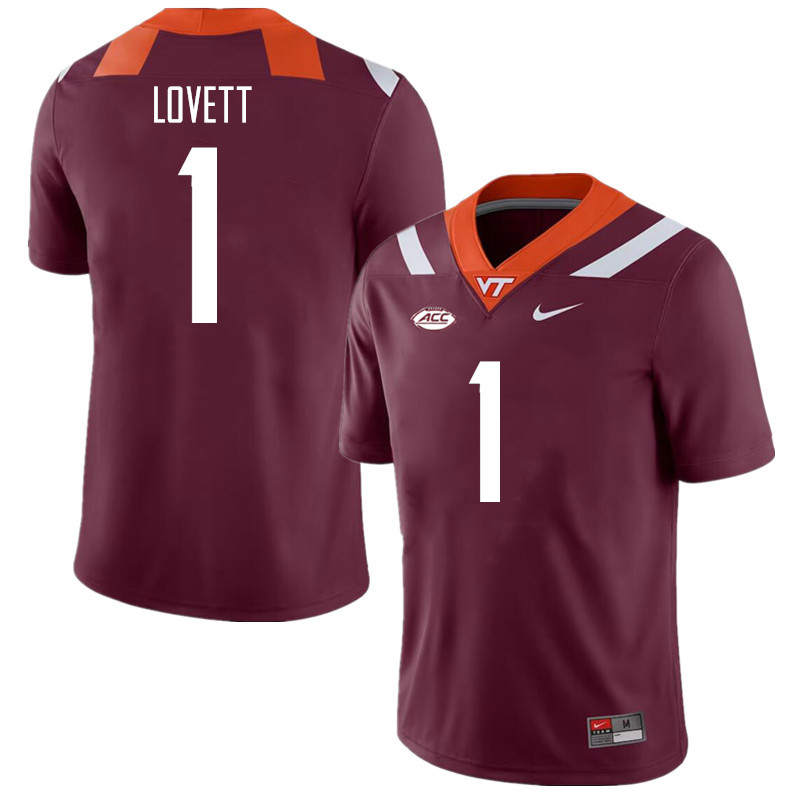 Men #1 Dante Lovett Virginia Tech Hokies College Football Jerseys Stitched Sale-Maroon - Click Image to Close